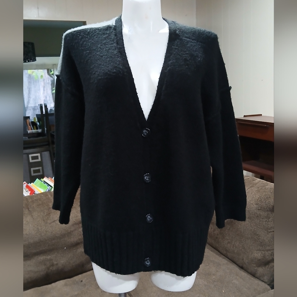 Color Block Skull Grunge Cardigan Long Sleeve Front Button Down Goth Oversized - Picture 2 of 12